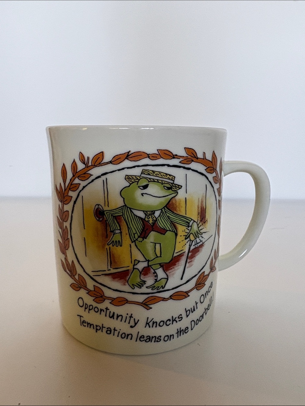 Vintage Japan Frog Mug Opportunity Knocks Funny Coffee Cup
